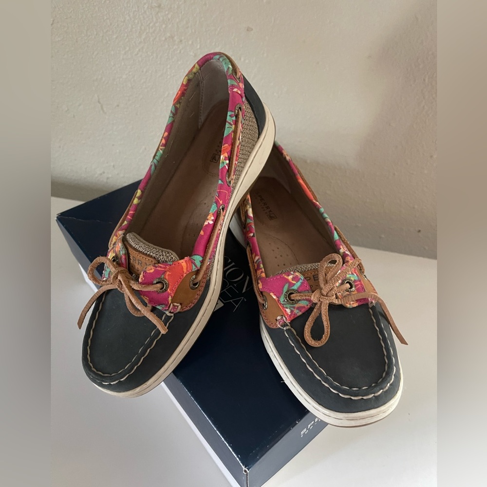 Sperry Floral Boat Shoes with Pink and Brown Accents